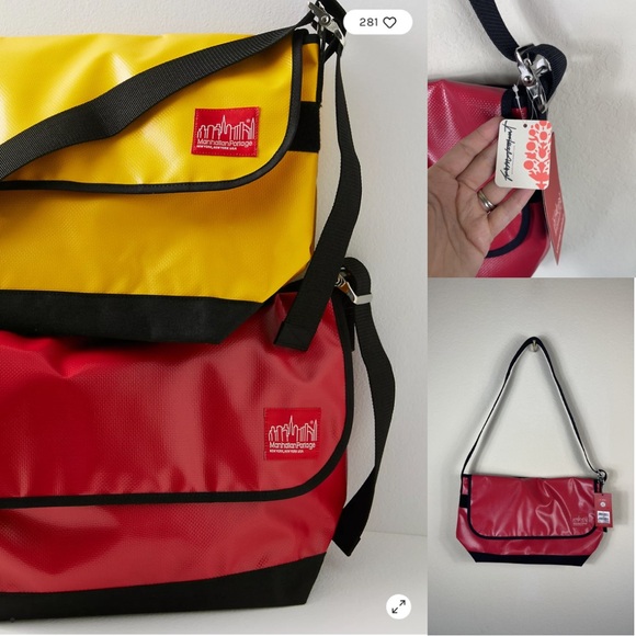 Manhattan Portage Handbags - FP Movement x Manhattan Portage Vinyl Vintage Messenger Bag Red NWT